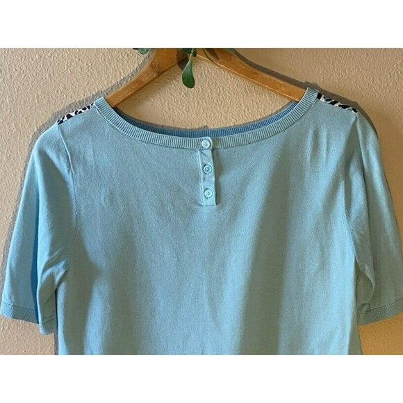 COPY - Talbots Knit Top Petite Medium Blue Paisley Contrasting Fabric Animal Pr… - Picture 7 of 8